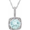 Statement Birthstone Natural Aquamarine & Diamond Halo Sterling Silver Necklace