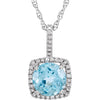 Statement Birthstone Natural Sky Blue Topaz & Diamond Halo Sterling Silver Necklace