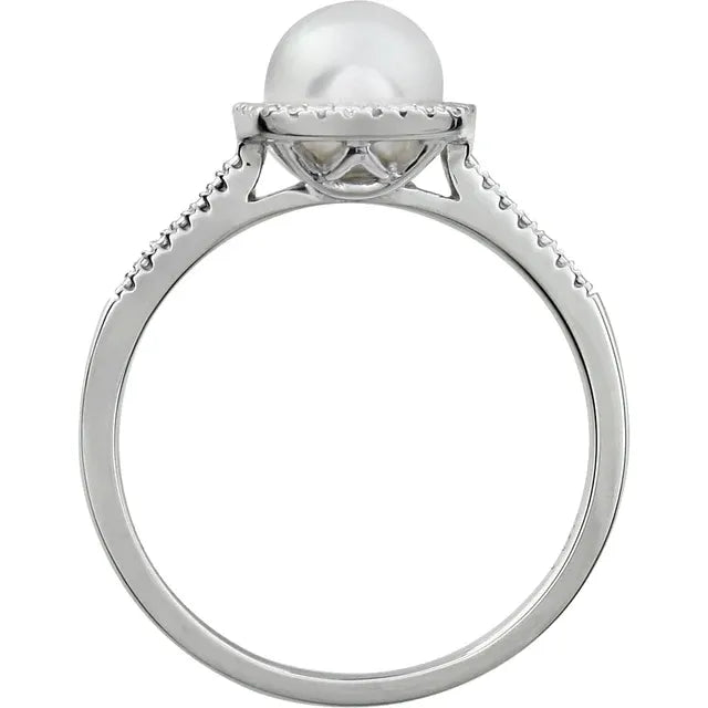 Statement Birthstone Cultured Freshwater Pearl Diamond Halo Sterling Silver Ring
