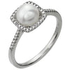 Statement Birthstone Cultured Freshwater Pearl Diamond Halo Sterling Silver Ring