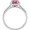 Statement Birthstone Lab-Grown Ruby Diamond Halo Sterling Silver Ring