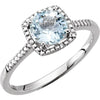 Statement Birthstone Natural Aquamarine Diamond Halo Sterling Silver Ring