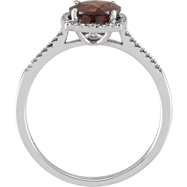 Statement Birthstone Natural Mozambique Garnet Diamond Halo Sterling Silver Ring
