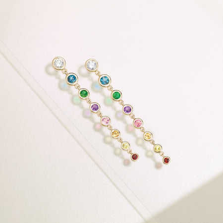 As seen in Harper's Bazaar Stay Flirty Natural Diamond & Rainbow Gemstone Graduated Dangle Earrings in 14K Yellow Gold 