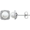 Statement Birthstone Cultured Freshwater Pearls & Diamond Halo Sterling Silver Earrings