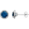 Round Statement Birthstone Lab-Grown Blue Sapphire & Diamond Halo Style Earrings in Sterling Silver