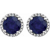 Round Statement Birthstone Lab-Grown Blue Sapphire & Diamond Halo Style Earrings in Sterling Silver