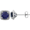 Statement Birthstone Lab-Grown Blue Sapphire & Diamond Halo Sterling Silver Earrings
