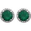 Round Statement Birthstone Lab-Grown Emerald & Diamond Halo Style Earrings in Sterling Silver