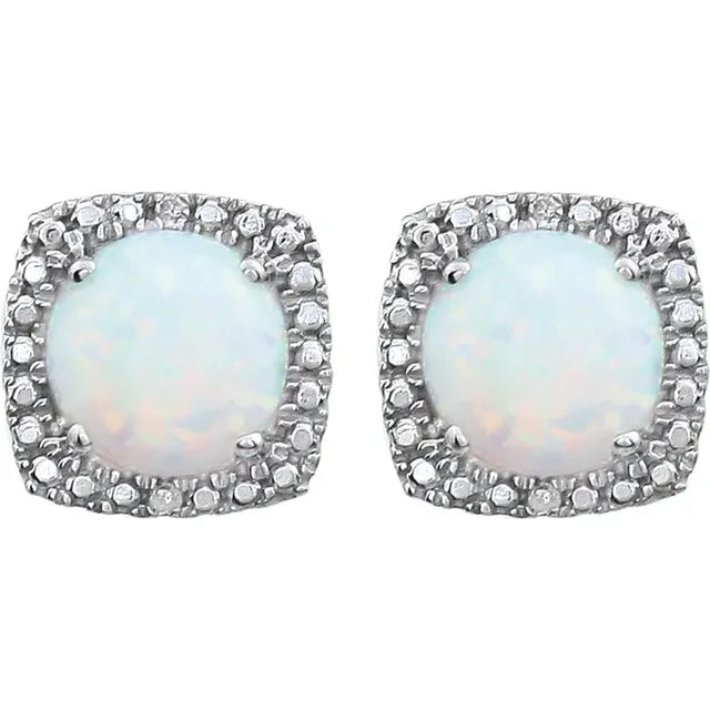 Statement Birthstone Lab-Grown Opal & Diamond Halo Sterling Silver Earrings