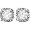 Statement Birthstone Lab-Grown White Sapphire & Diamond Halo Sterling Silver Earrings