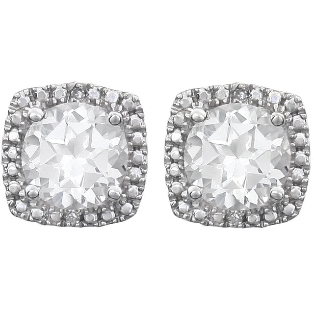 Statement Birthstone Lab-Grown White Sapphire & Diamond Halo Sterling Silver Earrings