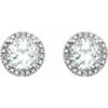 Round Statement Birthstone Lab-Grown White Sapphire & Diamond Halo Style Earrings in Sterling Silver