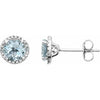 Round Statement Birthstone Natural Aquamarine & Diamond Halo Style Earrings in Sterling Silver