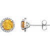 Round Statement Birthstone Natural Citrine & Diamond Halo Style Earrings in Sterling Silver
