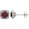 Statement Birthstone Natural Mozambique Garnet & Diamond Halo Sterling Silver Earrings