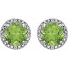 Round Statement Birthstone Natural Peridot & Diamond Halo Style Earrings in Sterling Silver