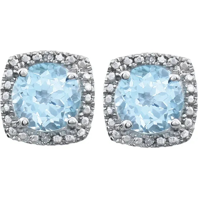 Statement Birthstone Natural Sky Blue Topaz & Diamond Halo Sterling Silver Earrings