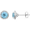 Round Statement Birthstone Natural Sky Blue Topaz & Diamond Halo Style Earrings in Sterling Silver
