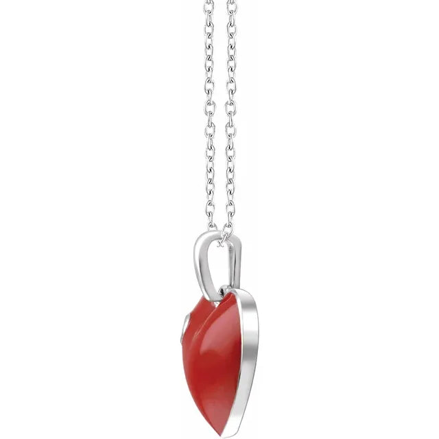 Sterling Silver Red Heart Natural Diamond Necklace