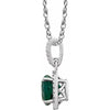 Sterling Silver Round Birthstone Lab-Grown Emerald Diamond Halo 18" Necklace