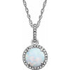 Sterling Silver Round Birthstone Lab-Grown Opal Diamond Halo 18" Necklace