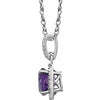 Sterling Silver Round Birthstone Natural Amethyst Diamond Halo 18" Necklace