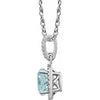 Sterling Silver Round Birthstone Natural Aquamarine Diamond Halo 18" Necklace