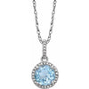 Sterling Silver Round Birthstone Natural Sky Blue Topaz Diamond Halo 18" Necklace