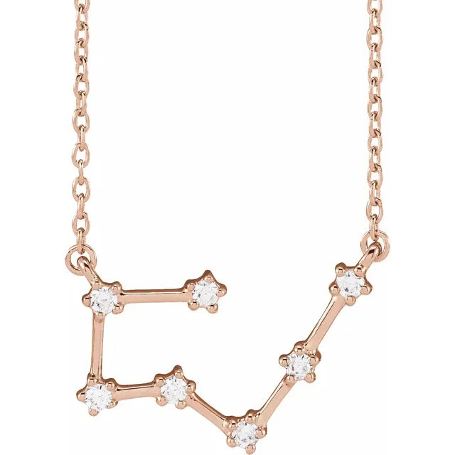 Taurus Zodiac Constellation Natural Diamond Necklace in 14K Rose Gold