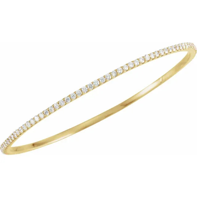 Three CTW Natural or Lab-Grown Diamond 8" Bangle Bracelet 14K Yellow Gold
