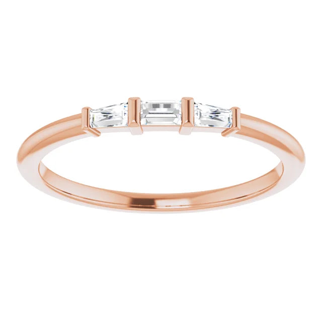 Three Stone Natural Diamond Stackable Ring 14K Rose Gold