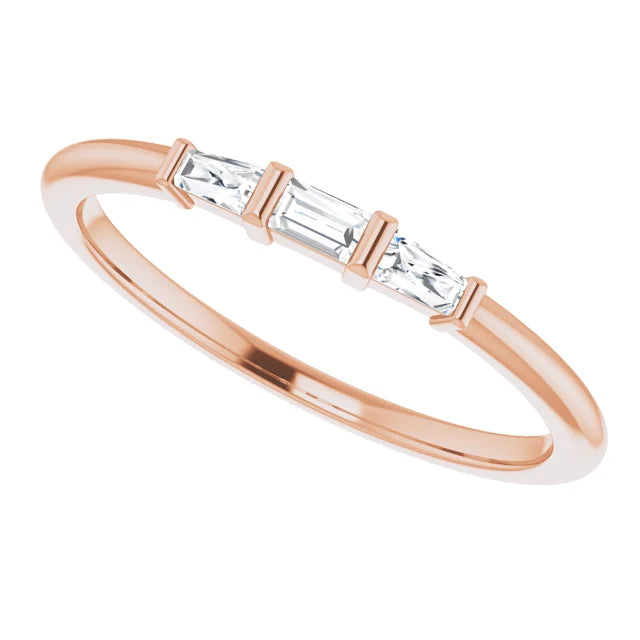 Three Stone Natural Diamond Stackable Ring 14K Rose Gold