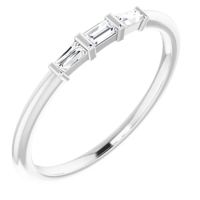Three Stone Natural Diamond Stackable Ring 14K White Gold