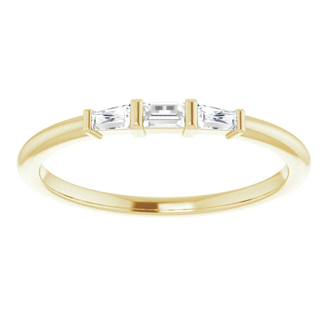 Three Stone Natural Diamond Stackable Ring 14K Yellow Gold
