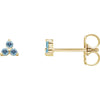 Aquamarine Three Stone Zodiac Natural Gemstone Stud Earrings in 14K Yellow Gold 