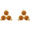 Citrine Three Stone Zodiac Natural Gemstone Stud Earrings in 14K Yellow Gold 