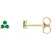 Emerald Three Stone Zodiac Natural Gemstone Stud Earrings in 14K Yellow Gold 