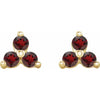 Mozambique Garnet Three Stone Zodiac Natural Gemstone Stud Earrings in 14K Yellow Gold 