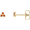 Orange Garnet Three Stone Zodiac Natural Gemstone Stud Earrings in 14K Yellow Gold 