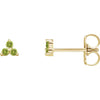 Peridot Three Stone Zodiac Natural Gemstone Stud Earrings in 14K Yellow Gold 