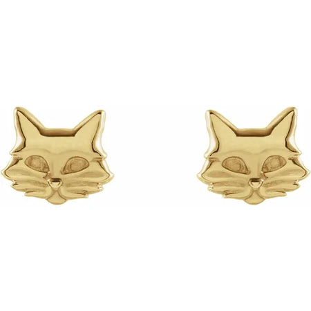 Tiny Cat Stud Earrings in 14K Yellow Gold 