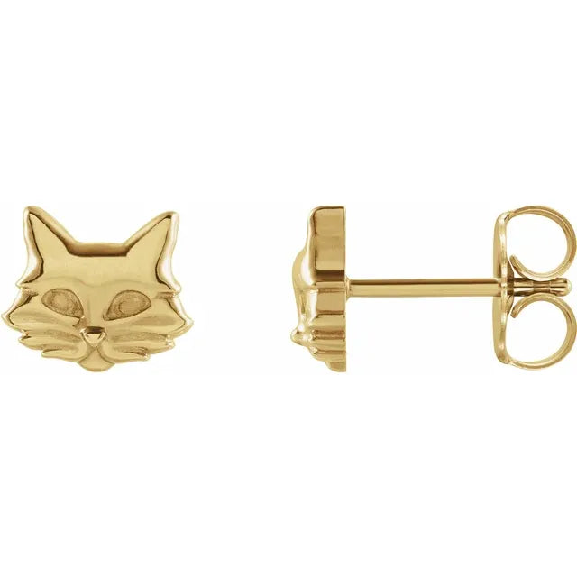 Tiny Cat Stud Earrings in 14K Yellow Gold