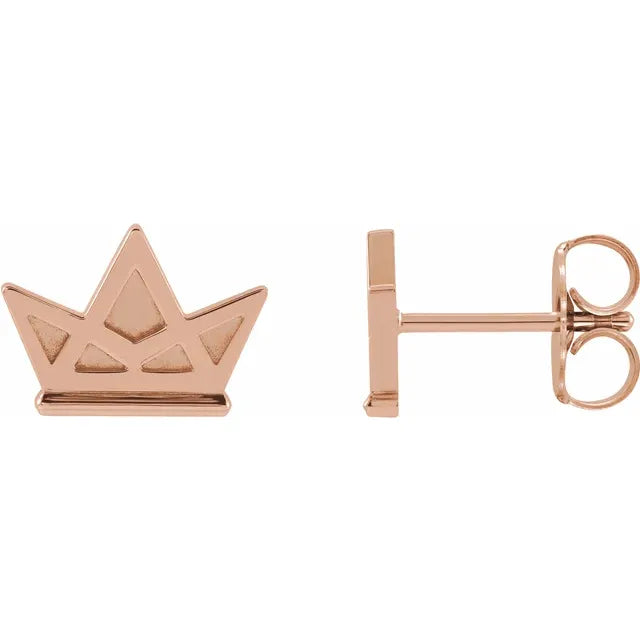 Tiny Crown Stud Earrings in 14K Rose Gold