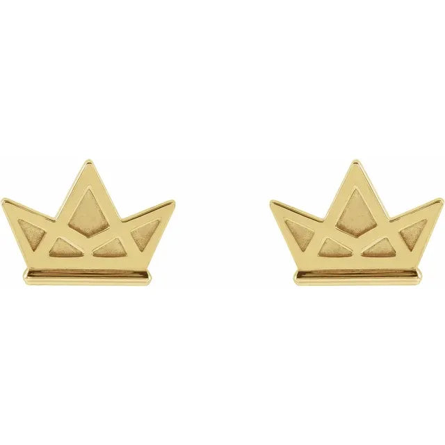 Tiny Crown Stud Earrings in 14K Yellow Gold