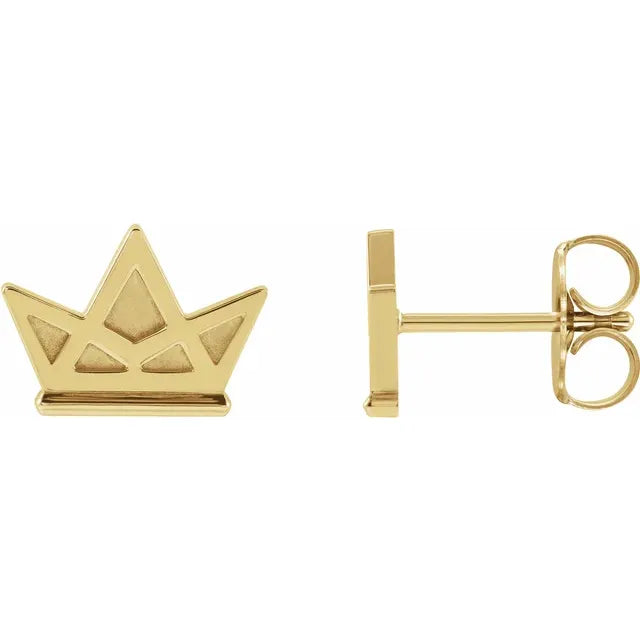 Tiny Crown Stud Earrings in 14K Yellow Gold