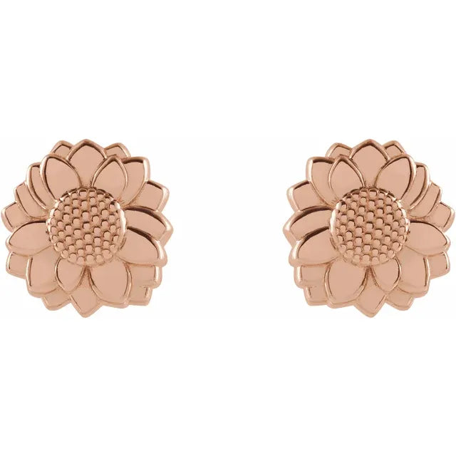 Tiny Sunflower Stud Earrings in 14K Rose Gold 