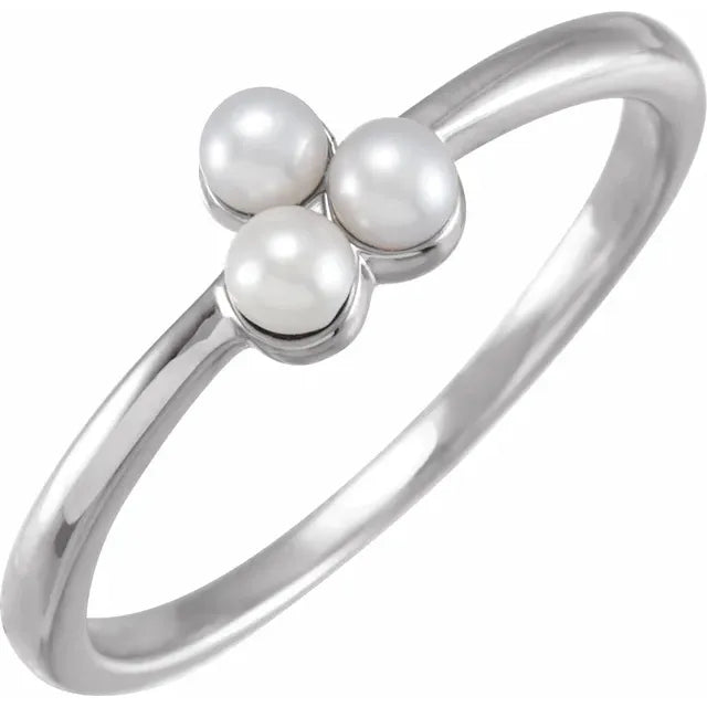 Trio Pearl Cluster Ring 14K White Gold 
