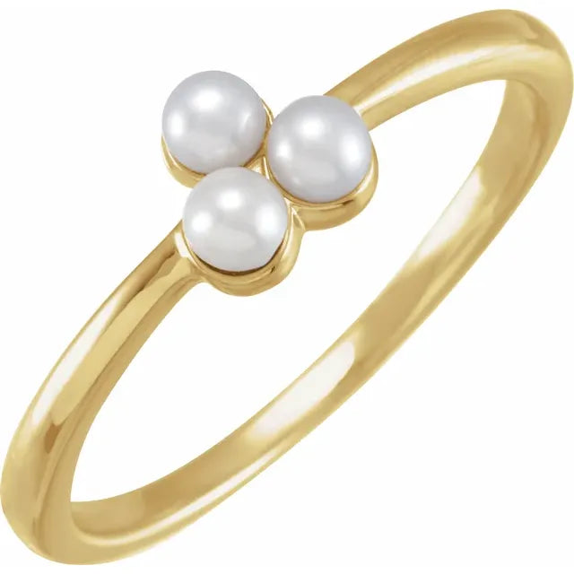 Trio Pearl Cluster Ring 14K Yellow Gold 