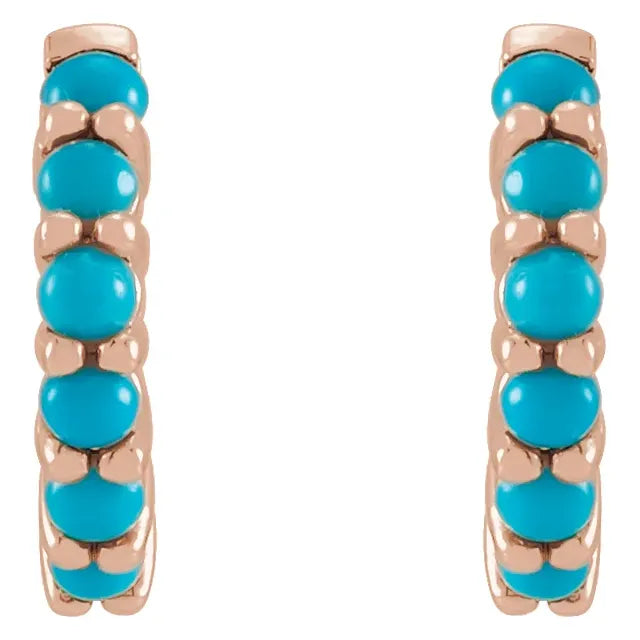Natural Turquoise Cabochon Wear Everyday™ Hoop Earrings 14K Rose Gold 12.2 MM